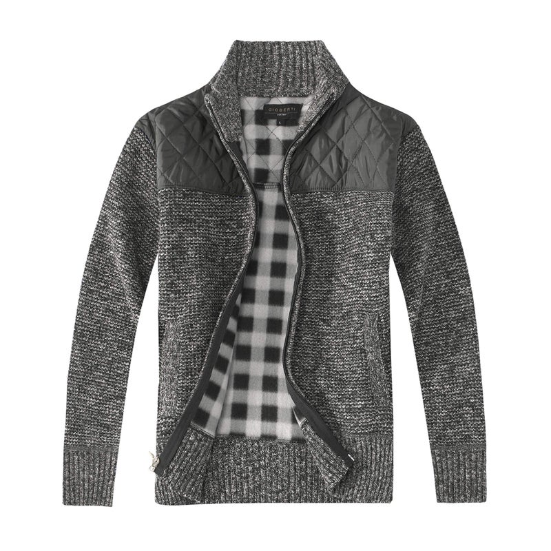 Gioberti Men's Knitted Regular Fit Full Zip Cardigan Sweater with Soft Brushed Flannel Lining, Melange Charcoal, X Large - Image 1